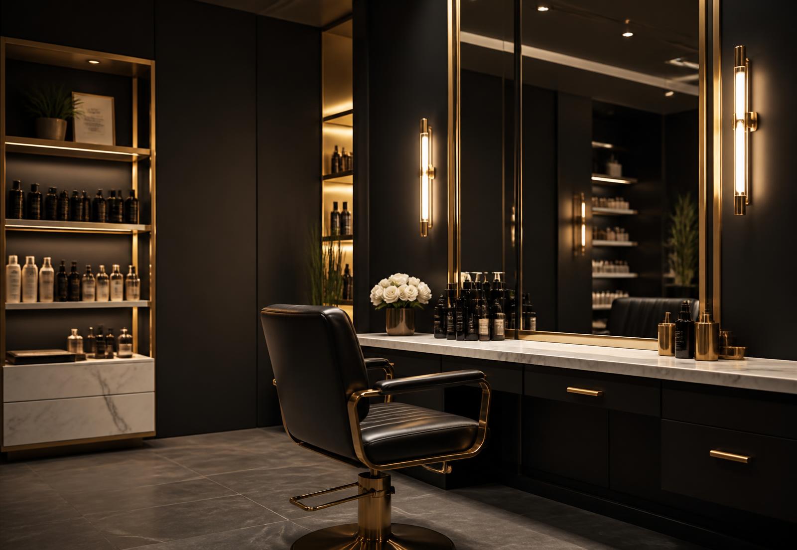 Interior del salón Peluquería Venus con detalles dorados